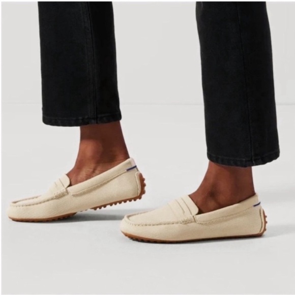 Rothy's The Driver Woven Linen Slip On Loafer in Sesame Tan EUC